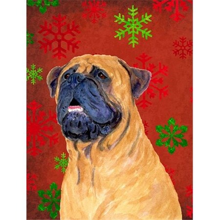 Carolines Treasures SS4727GF Mastiff Red And Green Snowflakes Holiday Christmas Flag - Garden Size